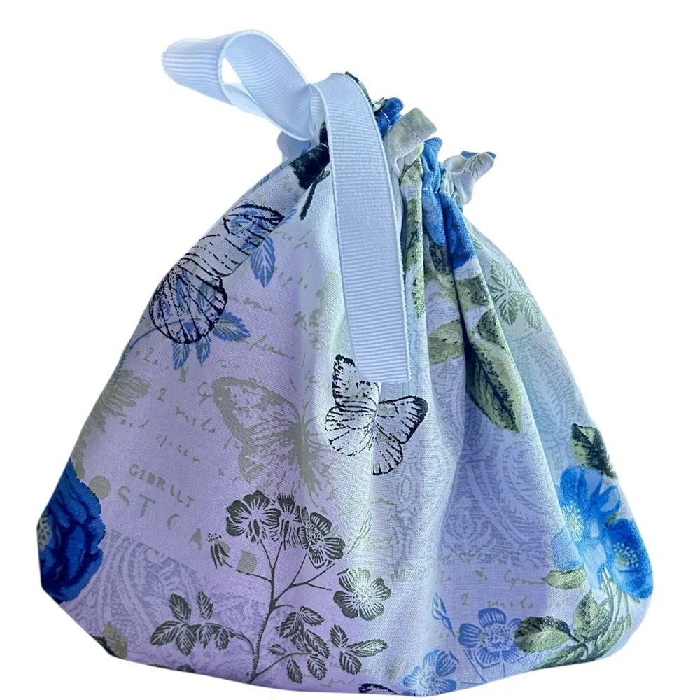 Hand Crafted Floral Butterfly Reusable Fabric Gift Bag Drawstring Eco Friendly